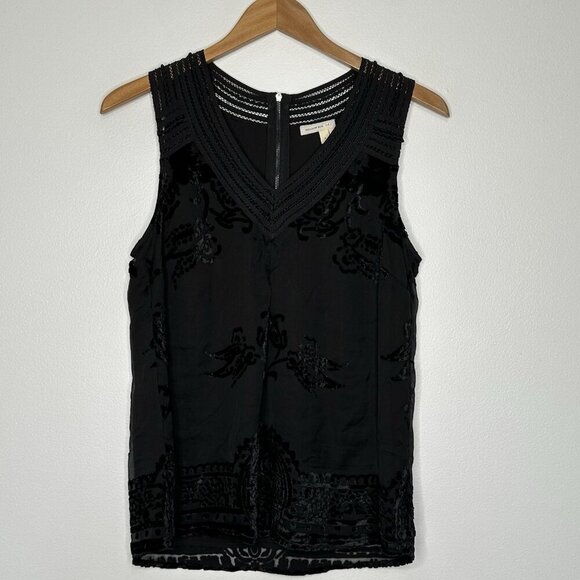Anthropologie Meadow Rue Top Small Fanya Black Velvet Burnout Whimsigoth - Picture 2 of 11